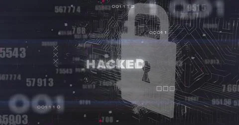 Image of data processing over hacked text 스톡 사진