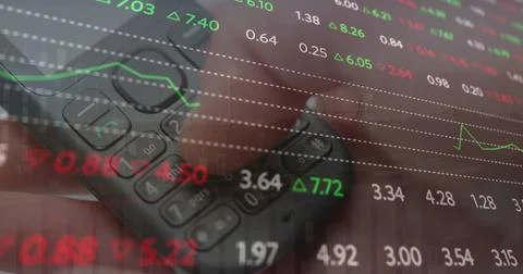 Image of data processing over hand using phone Stock Illustration