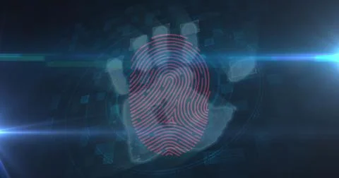 Image of data processing over handprint Stock Illustration