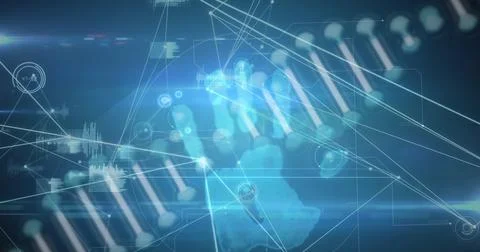 Image of data processing over handprint 库存插图