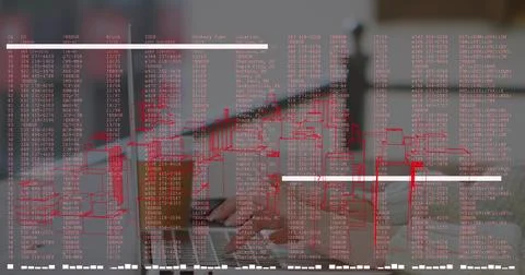 Image of data processing over hands using laptop Stock Photos