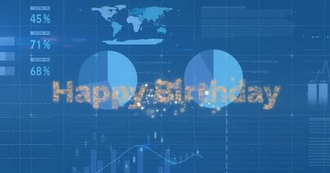 Image of data processing over happy birthday text Stock Illustration