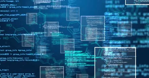 Image of data processing over hexagons and blue background Illustrazione stock