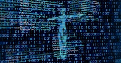 Image of data processing over human body and binary coding Stock Photos