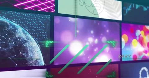 Image of data processing over images on blue background Foto stock