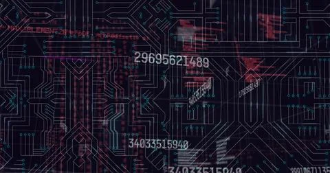 Image of data processing over integrated circuit in green and black space 스톡 사진