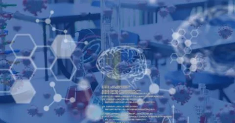 Image of data processing over lab Stockillustratie