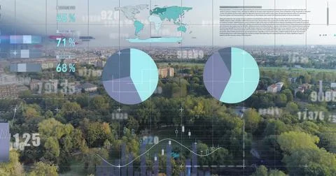 Image of data processing over landscape with construction site 스톡 일러스트