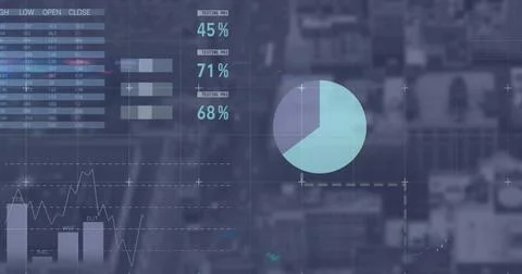 Image of data processing over landscape 스톡 사진