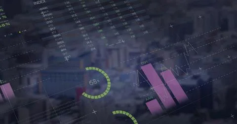 Image of data processing over landscape Stock Photos