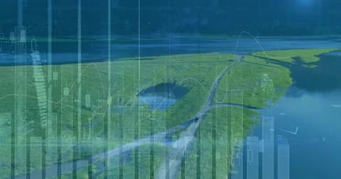 Image of data processing over landscape Foto stock