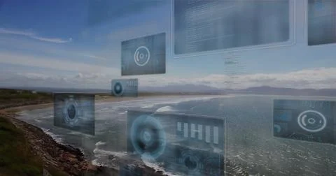 Image of data processing over landscape Stock Photos