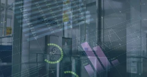 Image of data processing over lift in office Foto stock