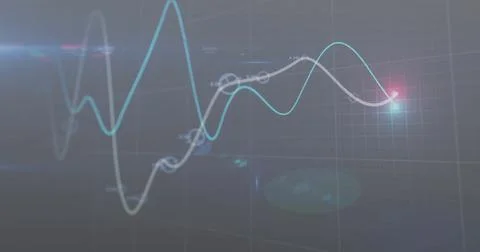 Image of data processing over light spots on gray background Illustrazione stock