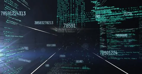Image of data processing over light trails Stock Photos
