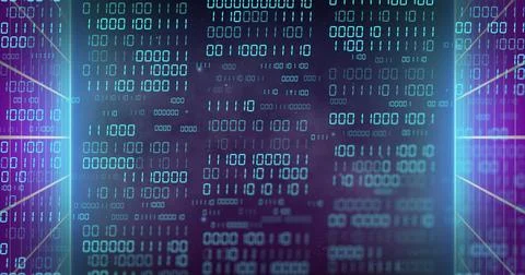 Image of data processing over lines on black background イラスト素材