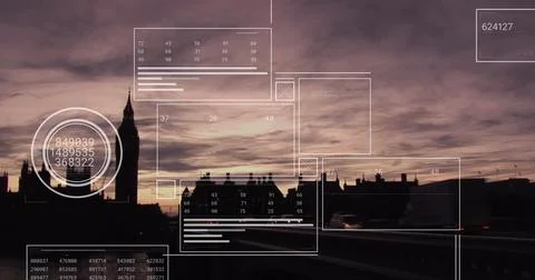 Image of data processing over london cityscape 스톡 일러스트