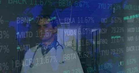 Image of data processing over male doctor with stethoscope 스톡 일러스트