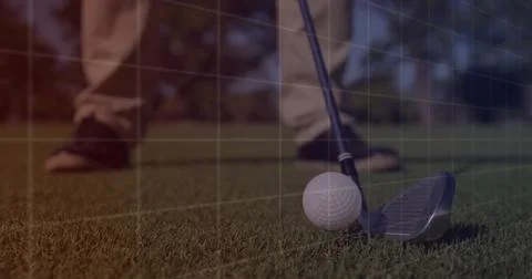 Image of data processing over male golf player on golf course Stock Photos