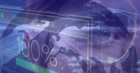 Image of data processing over male eye Foto stock