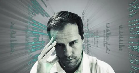 Image of data processing over man looking at camera Stock Photos