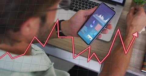 Image of data processing over man using electronic devices Stock Photos