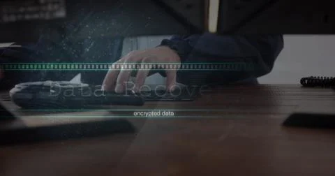 Image of data processing over man using computer Foto stock