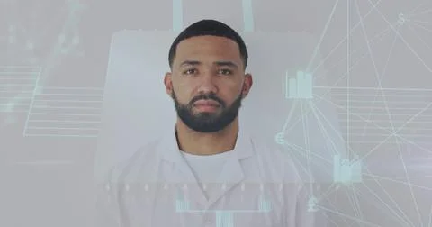 Image of data processing over man smiling Stock Photos