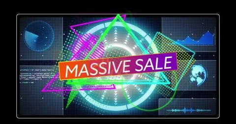 Image of data processing over massive sale text Stock Photos