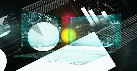 Image of data processing over mathematical equations on black background Stock Illustration