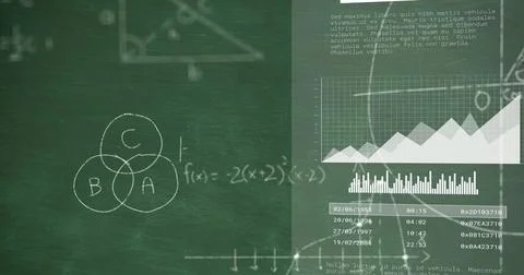 Image of data processing over mathematical equations Stock Photos