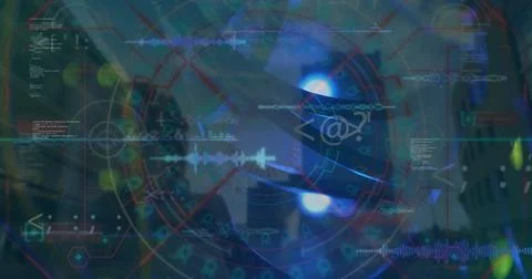 Image of data processing over media icons Stock Illustration