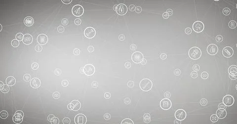 Image of data processing over media icons Illustrazione stock