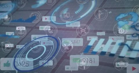 Image of data processing over media icons Stock Illustration