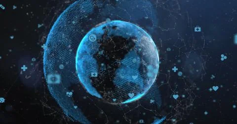 Image of data processing over media icons Stock Illustration