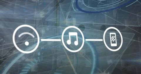 Image of data processing over media icons 스톡 일러스트