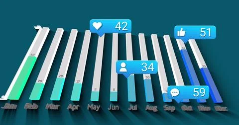 Image of data processing over media icons 库存插图