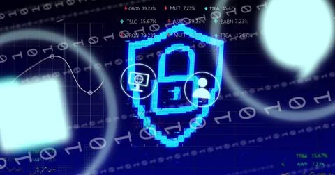 Image of data processing over media and padlock icons Stock Photos