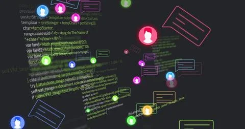 Image of data processing over media icons Foto stock