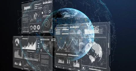 Image of data processing over media icons and globe Foto stock