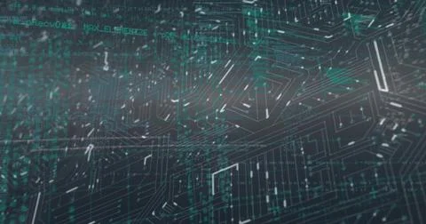 Image of data processing over microprocessor connections against grey background 写真素材