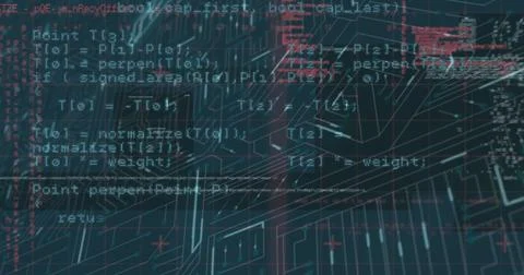 Image of data processing over microprocessor connections against blue background Foto stock