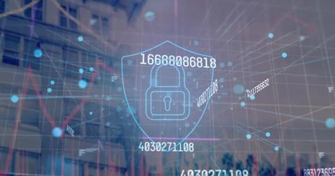 Image of data processing over modern building Ilustración de archivo