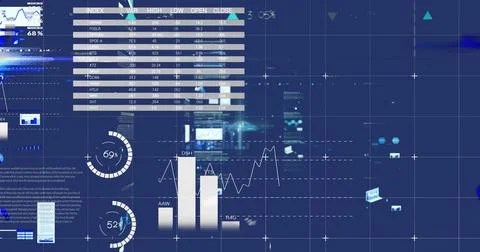 Image of data processing over navy background Illustrazione stock