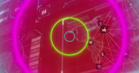 Image of data processing over neon shapes Stock Illustration