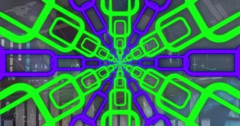 Image of data processing over neon shapes Stock Photos