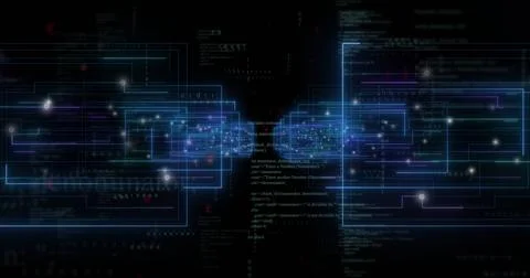 Image of data processing over neon shapes Stock Photos