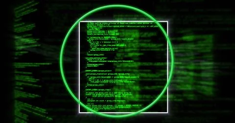 Image of data processing over neon circle Stock Photos