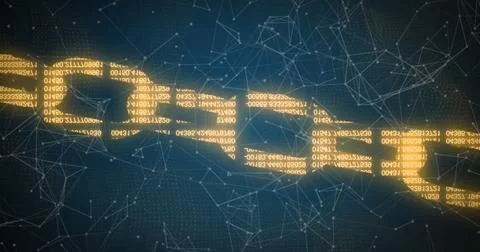 Image of data processing over network of connections on black background 스톡 일러스트