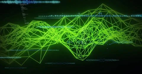 Image of data processing over network of connections on black background Stock Illustration